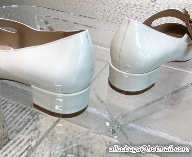 Luxury Dior Patent Leather Crystal CD Mary Janes Pumps White 22042720