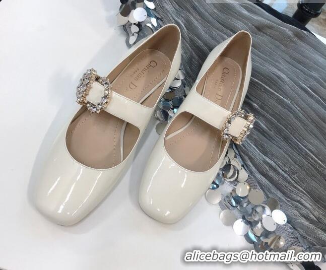 Luxury Dior Patent Leather Crystal CD Mary Janes Pumps White 22042720