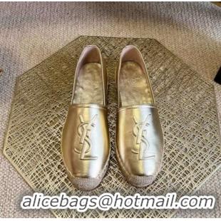 Top Design Saint Laurent Metallic Leather YSL Espadrilles Gold 021741