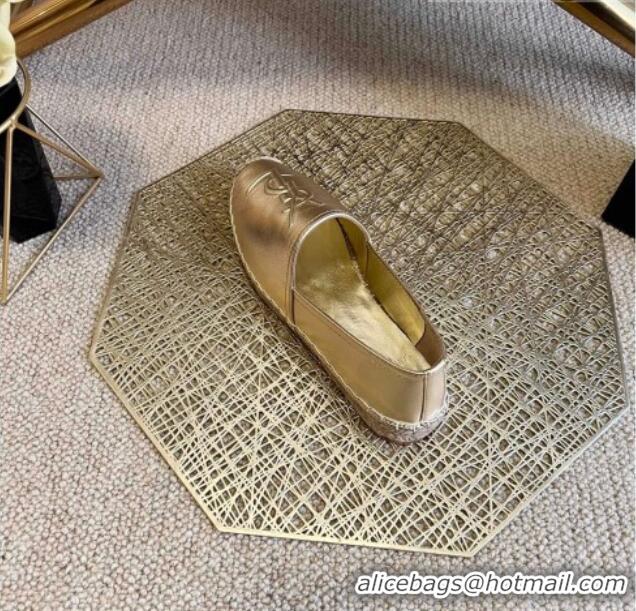 Top Design Saint Laurent Metallic Leather YSL Espadrilles Gold 021741