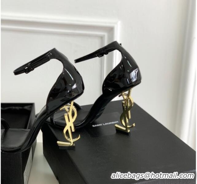 Durable Saint Laurent YSL Patent Leather Sandals 10cm Black 0426115