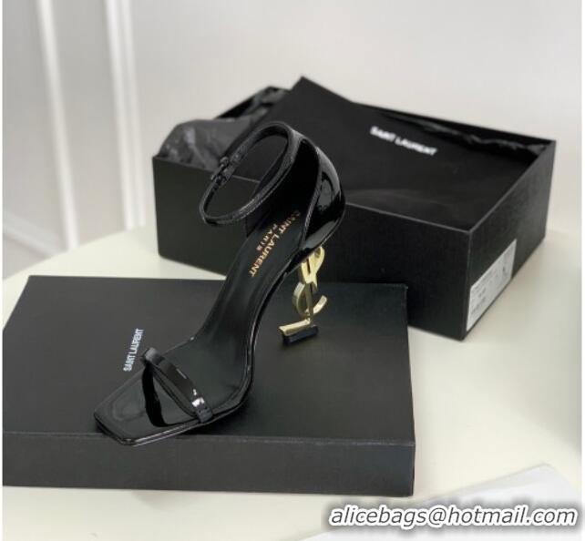 Durable Saint Laurent YSL Patent Leather Sandals 10cm Black 0426115