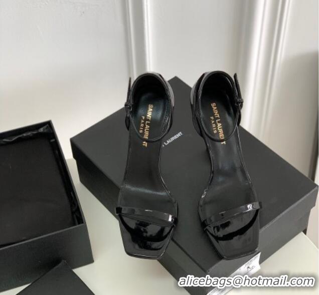 Durable Saint Laurent YSL Patent Leather Sandals 10cm Black 0426115