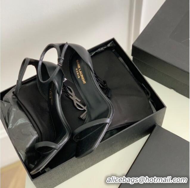 Chic Saint Laurent YSL Patent Leather Sandals 10cm All Black 0426117