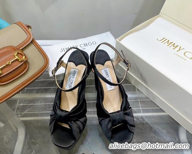 Stylish Jimmy Choo Silk Platform High Heel Sandals 11.5cm Black 032308