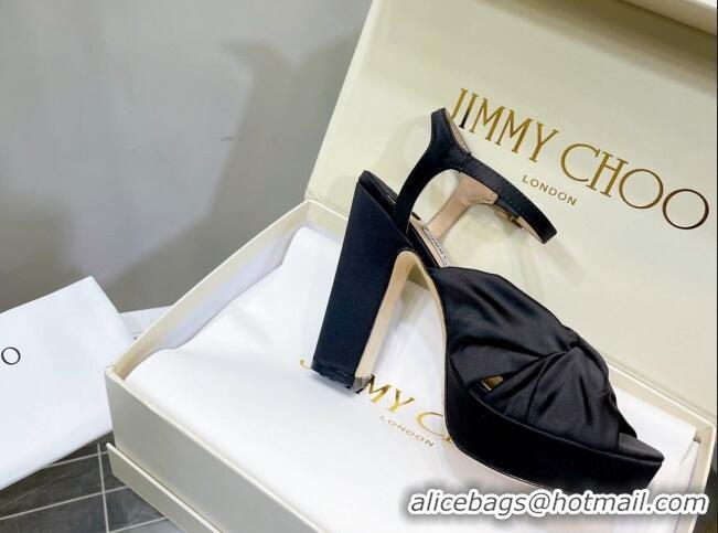 Stylish Jimmy Choo Silk Platform High Heel Sandals 11.5cm Black 032308