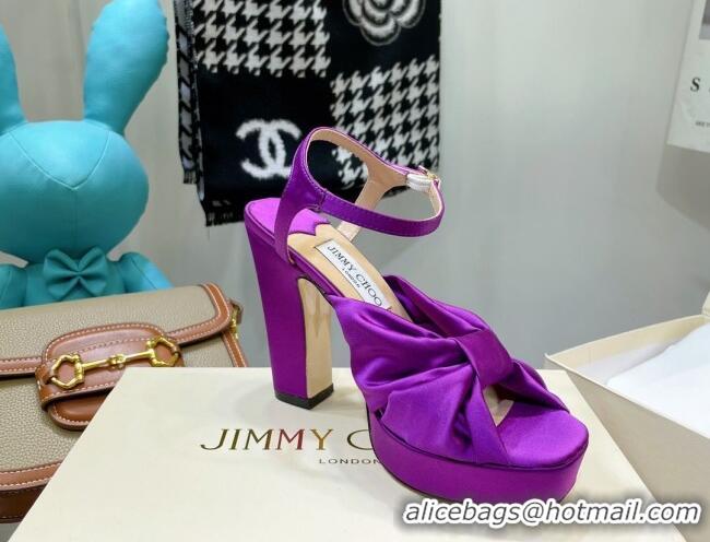 Good Looking Jimmy Choo Silk Platform High Heel Sandals 11.5cm Purple 032309