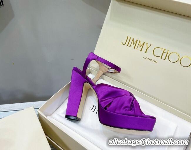 Good Looking Jimmy Choo Silk Platform High Heel Sandals 11.5cm Purple 032309