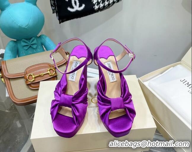 Good Looking Jimmy Choo Silk Platform High Heel Sandals 11.5cm Purple 032309