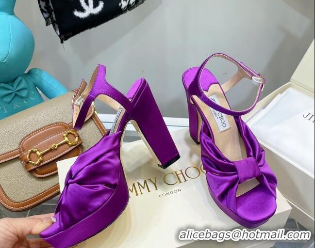 Good Looking Jimmy Choo Silk Platform High Heel Sandals 11.5cm Purple 032309