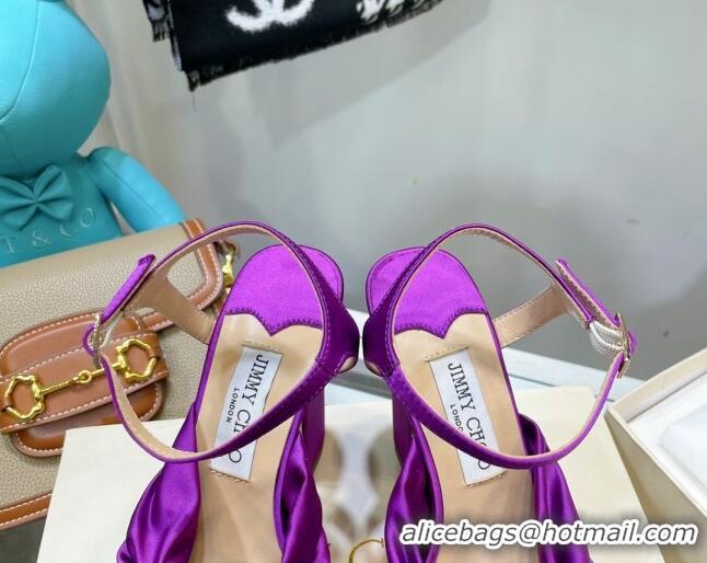 Good Looking Jimmy Choo Silk Platform High Heel Sandals 11.5cm Purple 032309