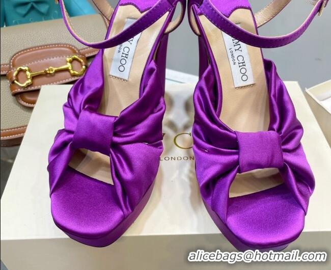 Good Looking Jimmy Choo Silk Platform High Heel Sandals 11.5cm Purple 032309