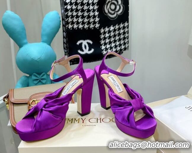 Good Looking Jimmy Choo Silk Platform High Heel Sandals 11.5cm Purple 032309