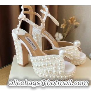 Fashion Jimmy Choo Pearl High Heel Flatform Sandals 11.5cm White 0328107