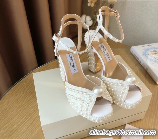 Fashion Jimmy Choo Pearl High Heel Flatform Sandals 11.5cm White 0328107