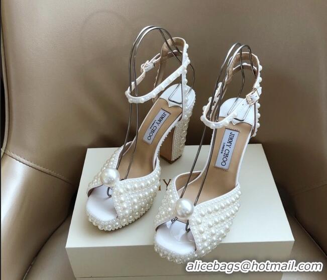 Fashion Jimmy Choo Pearl High Heel Flatform Sandals 11.5cm White 0328107