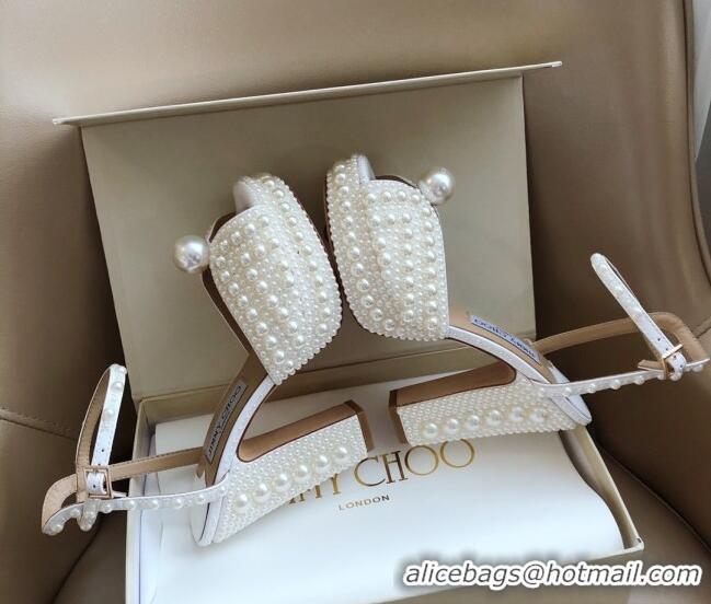 Fashion Jimmy Choo Pearl High Heel Flatform Sandals 11.5cm White 0328107