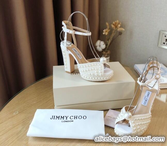 Fashion Jimmy Choo Pearl High Heel Flatform Sandals 11.5cm White 0328107