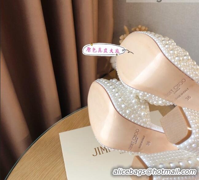 Fashion Jimmy Choo Pearl High Heel Flatform Sandals 11.5cm White 0328107