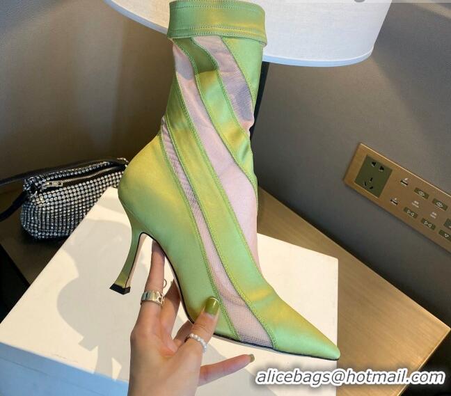 Shop Duplicate Jimmy Choo Mugler Fabric High Heel Sock Ankle Boots 10.5cm Neon Green/Light Pink 0426104