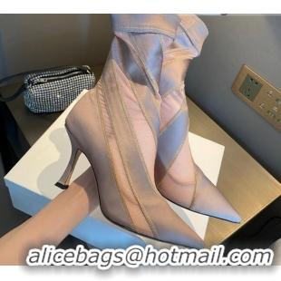 Original Cheap Jimmy Choo Mugler Fabric High Heel Sock Ankle Boots 10.5cm Nude/Pink 0426105