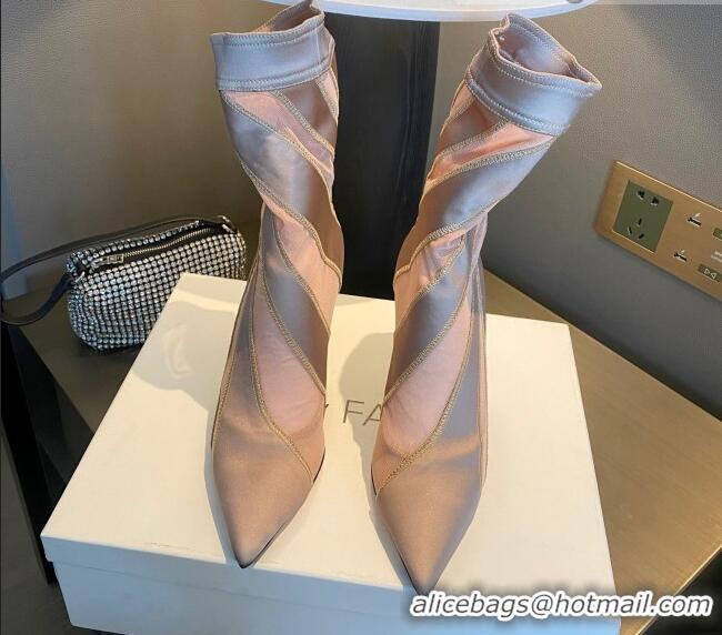 Original Cheap Jimmy Choo Mugler Fabric High Heel Sock Ankle Boots 10.5cm Nude/Pink 0426105