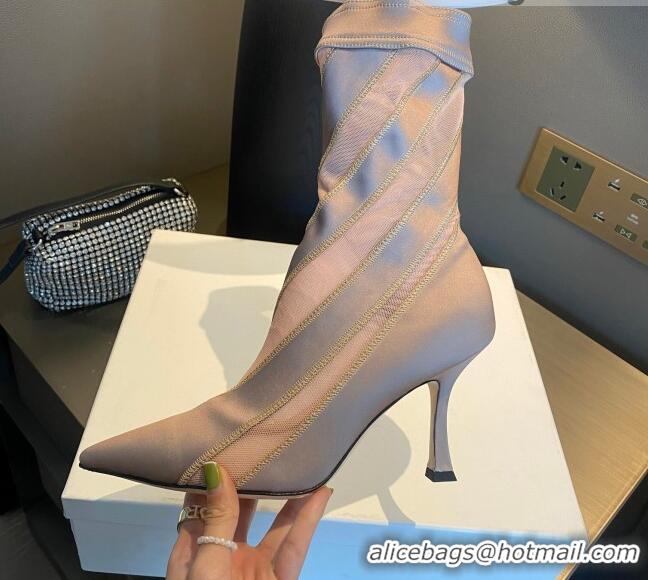 Original Cheap Jimmy Choo Mugler Fabric High Heel Sock Ankle Boots 10.5cm Nude/Pink 0426105