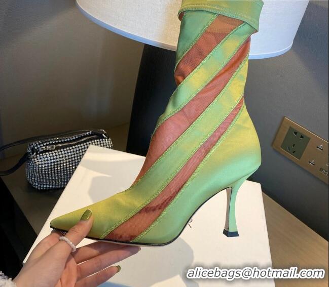 Classic Hot Jimmy Choo Mugler Fabric High Heel Sock Ankle Boots 10.5cm Neon Green/Orange 0426108