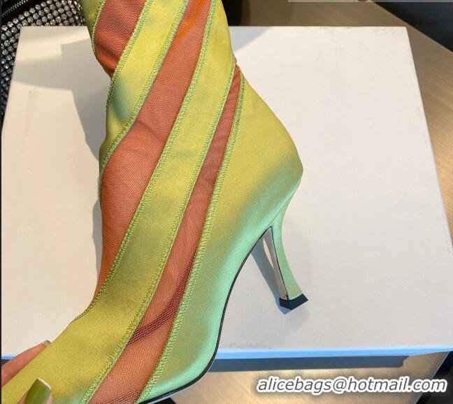 Classic Hot Jimmy Choo Mugler Fabric High Heel Sock Ankle Boots 10.5cm Neon Green/Orange 0426108