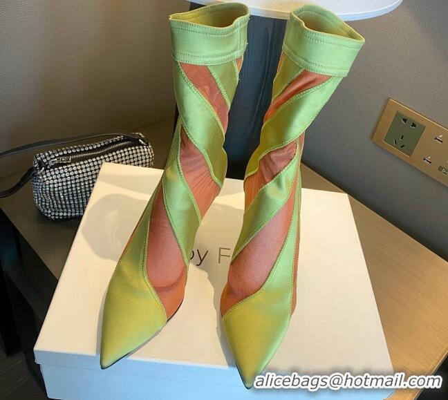 Classic Hot Jimmy Choo Mugler Fabric High Heel Sock Ankle Boots 10.5cm Neon Green/Orange 0426108