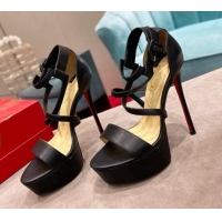 Grade Quality Christian Louboutin Calf Leather High Heel Platform Sandals 15cm Black 030767