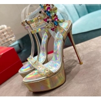 Duplicate Christian Louboutin Maravilla Patent Leather High Heel Platform Sandals with Crystal Buckle 15cm Yellow 030771