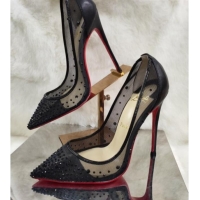 Sumptuous Christian Louboutin Stud Mesh and Leather High Heel Pumps Black 031905