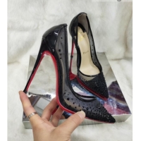 Fashion Christian Louboutin Stud Mesh and Patent Leather High Heel Pumps Black 031907