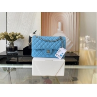 Famous Brand Chanel classic handbag Lambskin&silver Metal 01112 sky blue