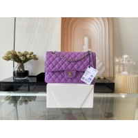 Top Grade Chanel classic handbag Lambskin&silver Metal 01112 purple