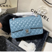 Super Quality Chanel classic handbag Lambskin&silver Metal 01112 blue