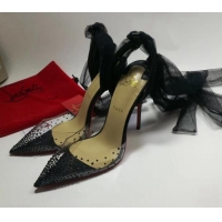 Perfect Christian Louboutin Stud High Heel Pumps with Mesh Ribbon Black 031912