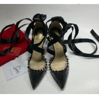 Most Popular Christian Louboutin Stud High Heel Pumps with Mesh Ribbon Black 031913