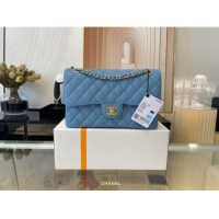 Fashion Grade Chanel classic handbag Grained Calfskin&gold Metal 01112 sky blue