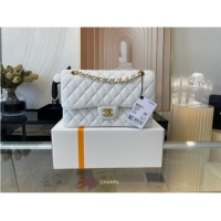 Promotional Chanel classic handbag Lambskin&gold Metal 01112 white