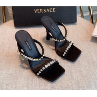 Low Price Versace Silk Crystal Slide Sandals 11cm Black 031921