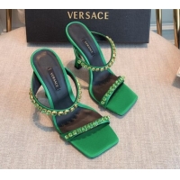 Good Product Versace Silk Crystal Slide Sandals 11cm Green 031922