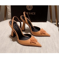 Classic Hot Versace Leather Slingback Pumps 11cm Orange 031925