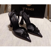 Good Looking Versace Leather Slingback Pumps 11cm Black 031927