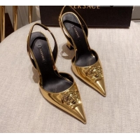 Good Quality Versace Leather Slingback Pumps 11cm Gold 031930