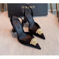 Famous Brand Versace Silk Slingback Pumps 11cm Black 031933