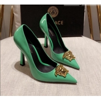 1:1 aaaaa Versace Glazed Leather Pumps 11cm Green 031935