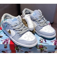 Best Price Nike x SB Dunk Calfskin and Suede Low Sneakers 051048 White/Blue