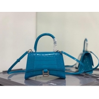 Promotional Balenciaga HOURGLASS SMALL TOP HANDLE BAG crocodile embossed calfskin B108895E sky blue